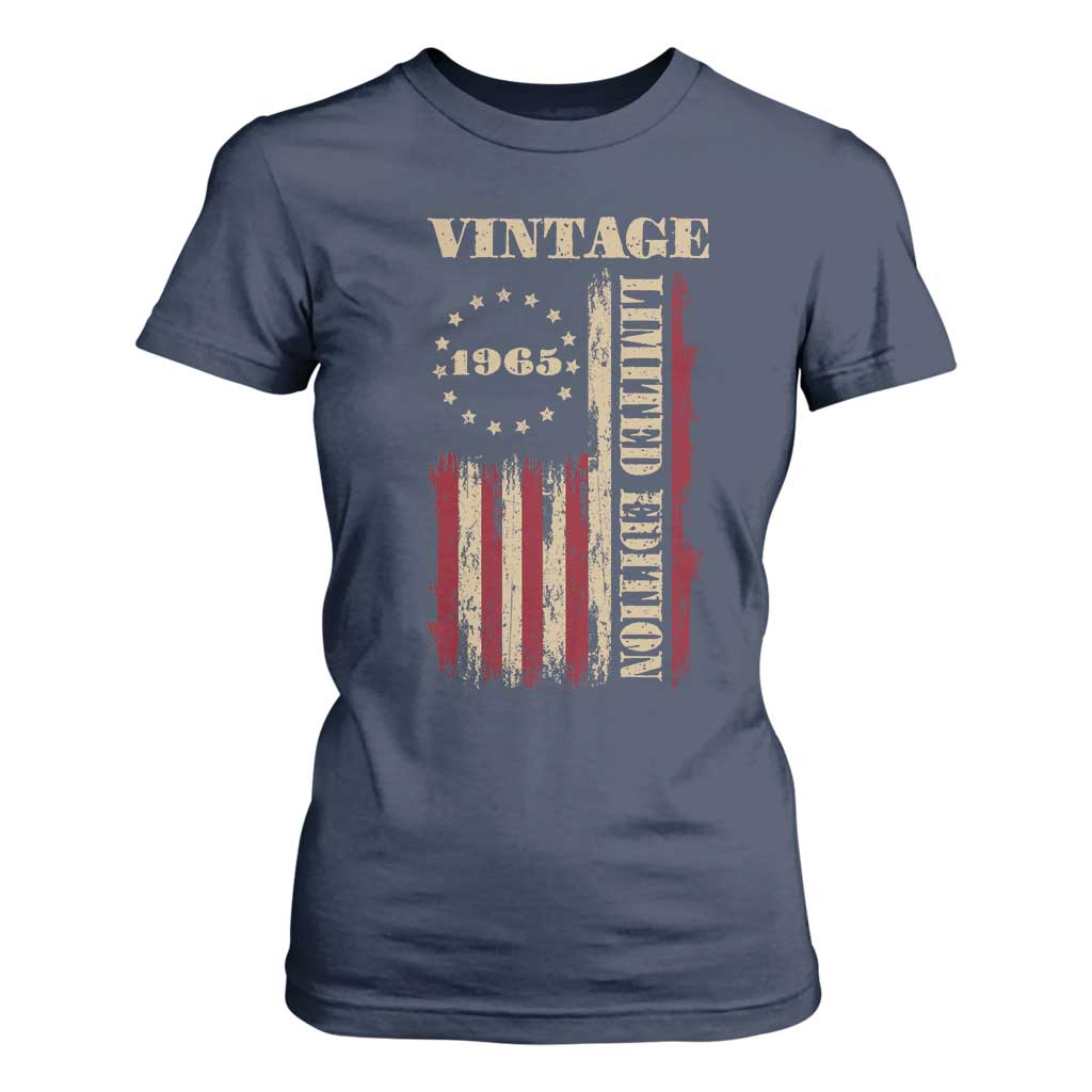 Vintage 1965 Birthday T Shirt For Women Retro American Flag Limited Edition TS10 Navy Print Your Wear