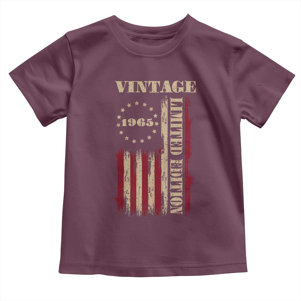 Vintage 1965 Birthday Toddler T Shirt Retro American Flag Limited Edition TS10 Maroon Print Your Wear