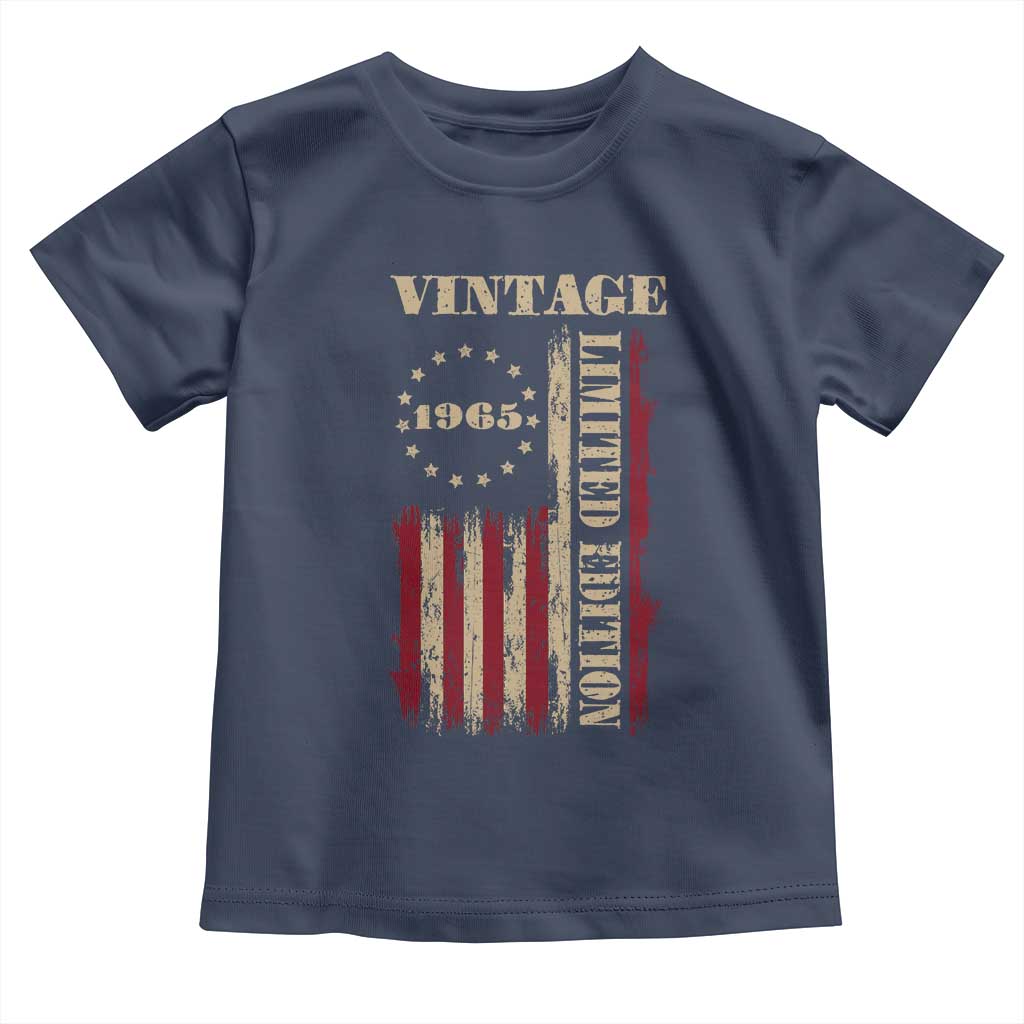 Vintage 1965 Birthday Toddler T Shirt Retro American Flag Limited Edition TS10 Navy Print Your Wear