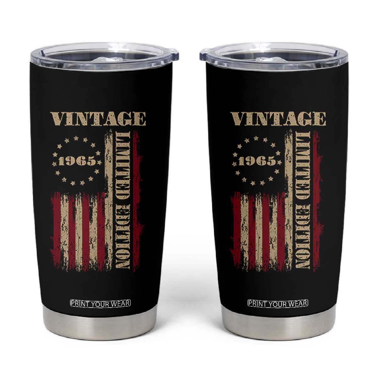 Vintage 1965 Birthday Tumbler Cup Retro American Flag Limited Edition TS10 Black Print Your Wear