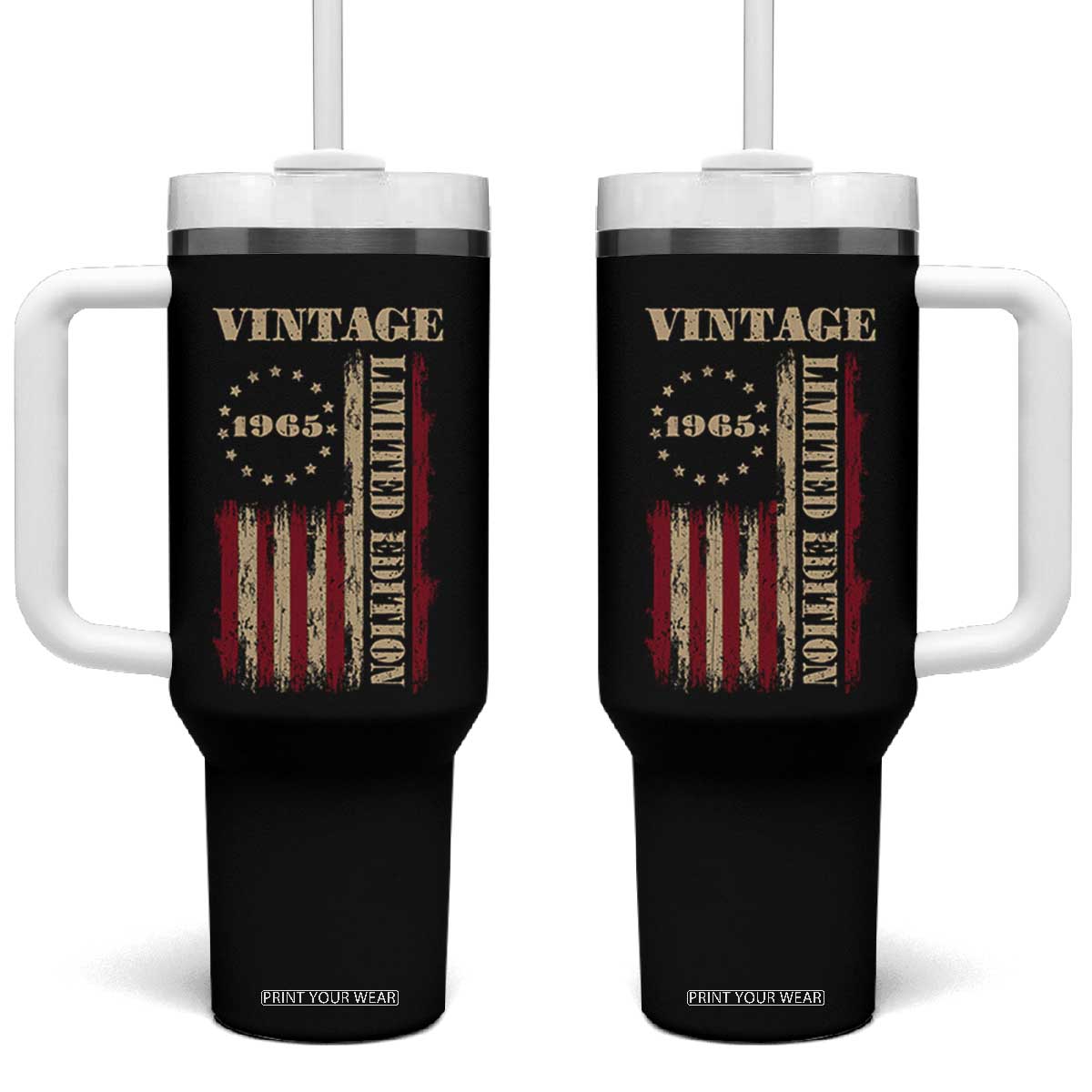 Vintage 1965 Birthday Tumbler With Handle Retro American Flag Limited Edition TS10 One Size: 40 oz Black Print Your Wear
