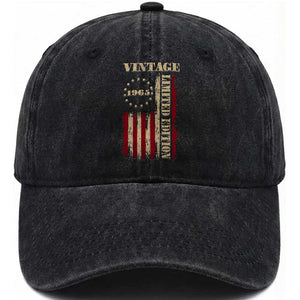 Vintage 1965 Birthday Washed Cotton Baseball Cap Retro American Flag Limited Edition