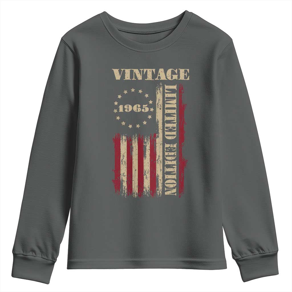 Vintage 1965 Birthday Youth Sweatshirt Retro American Flag Limited Edition TS10 Dark Heather Print Your Wear