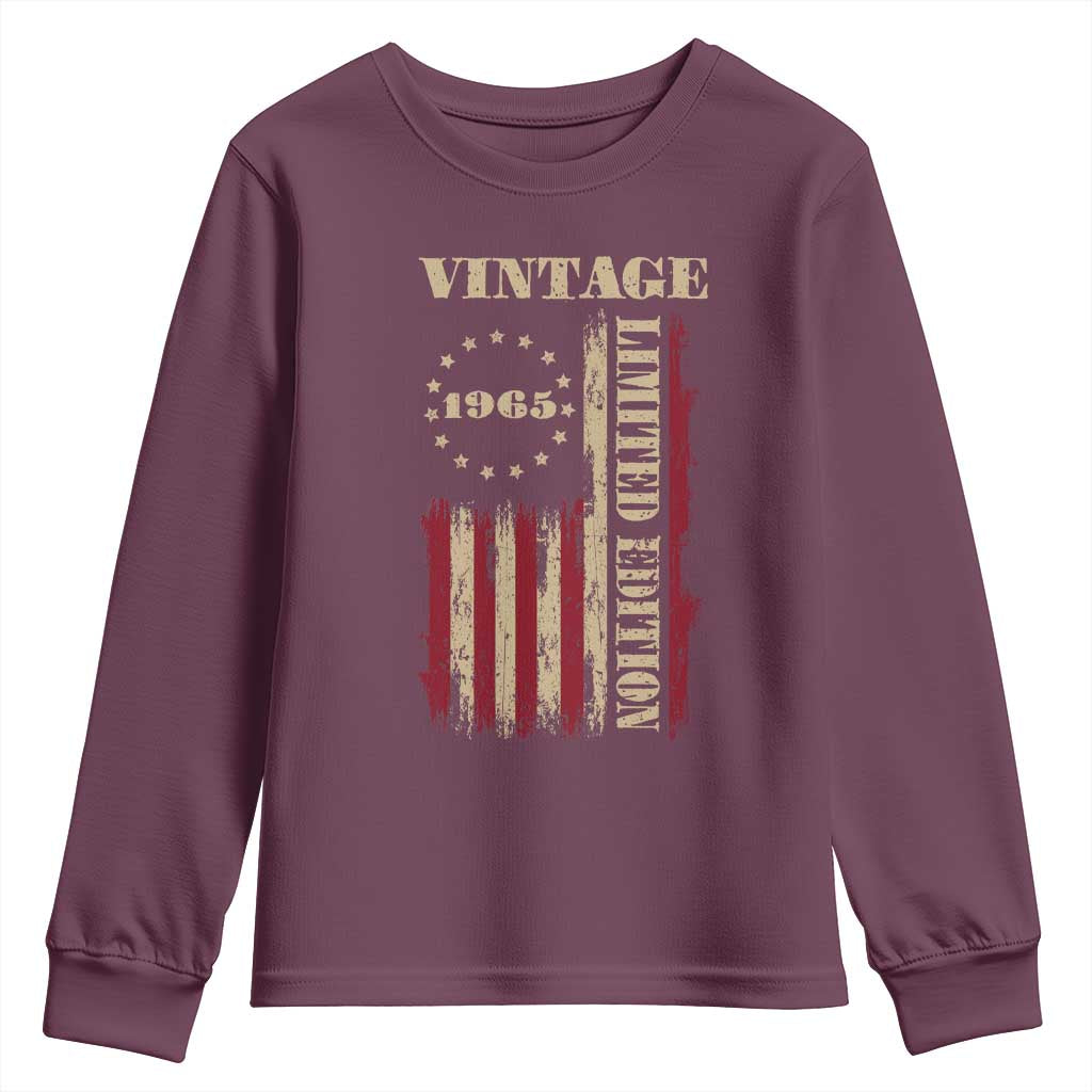 Vintage 1965 Birthday Youth Sweatshirt Retro American Flag Limited Edition TS10 Maroon Print Your Wear
