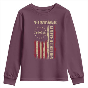 Vintage 1965 Birthday Youth Sweatshirt Retro American Flag Limited Edition TS10 Maroon Print Your Wear