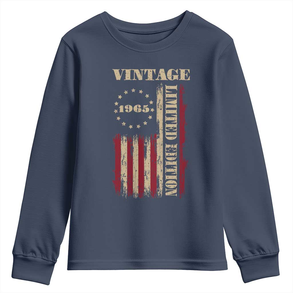 Vintage 1965 Birthday Youth Sweatshirt Retro American Flag Limited Edition TS10 Navy Print Your Wear