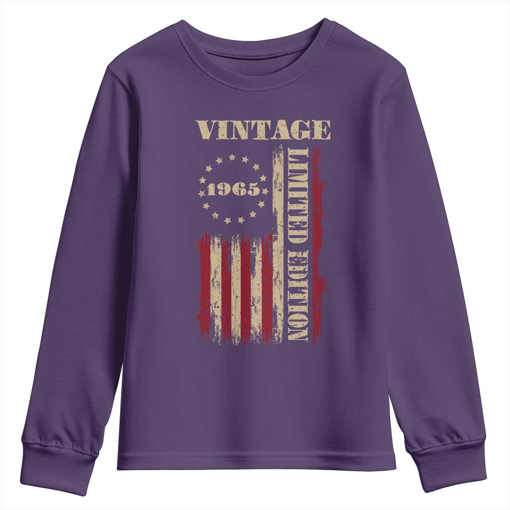Vintage 1965 Birthday Youth Sweatshirt Retro American Flag Limited Edition TS10 Purple Print Your Wear