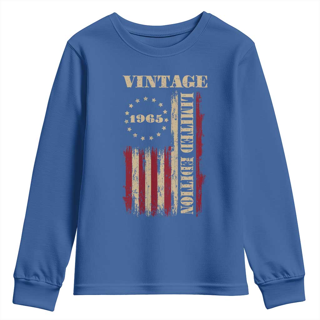Vintage 1965 Birthday Youth Sweatshirt Retro American Flag Limited Edition TS10 Royal Blue Print Your Wear