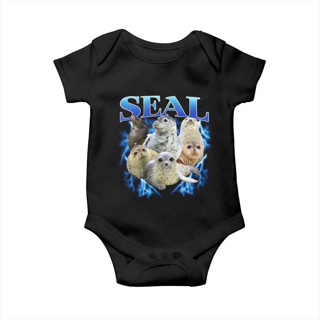 Baby Seals Baby Onesie Retro Sea Dog Bootleg Vintage Graphic 90s TS10 Black Print Your Wear