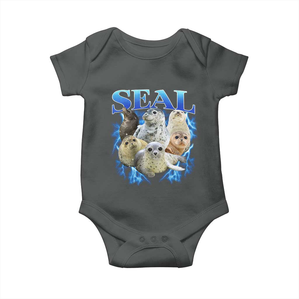 Baby Seals Baby Onesie Retro Sea Dog Bootleg Vintage Graphic 90s TS10 Dark Heather Print Your Wear