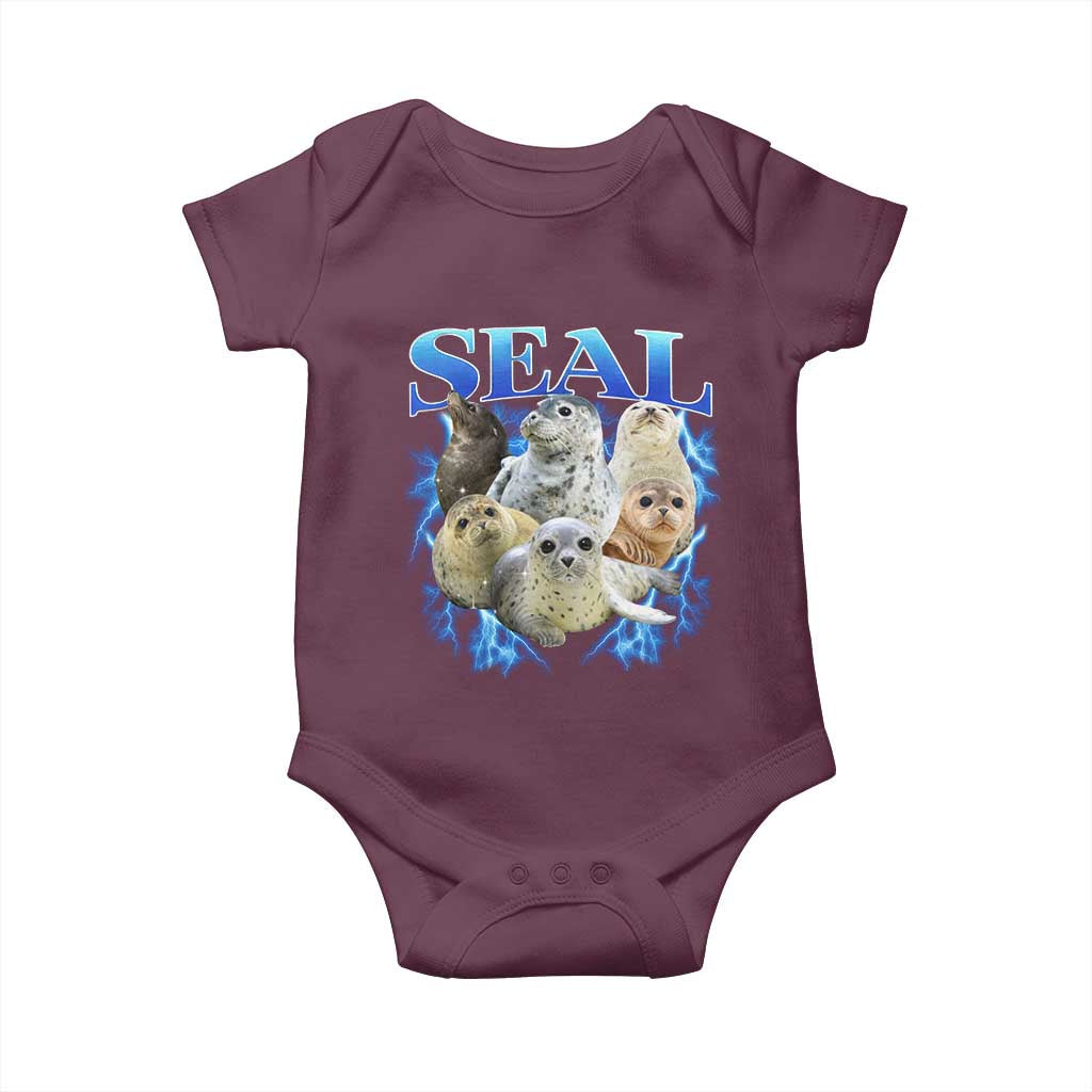 Baby Seals Baby Onesie Retro Sea Dog Bootleg Vintage Graphic 90s TS10 Maroon Print Your Wear