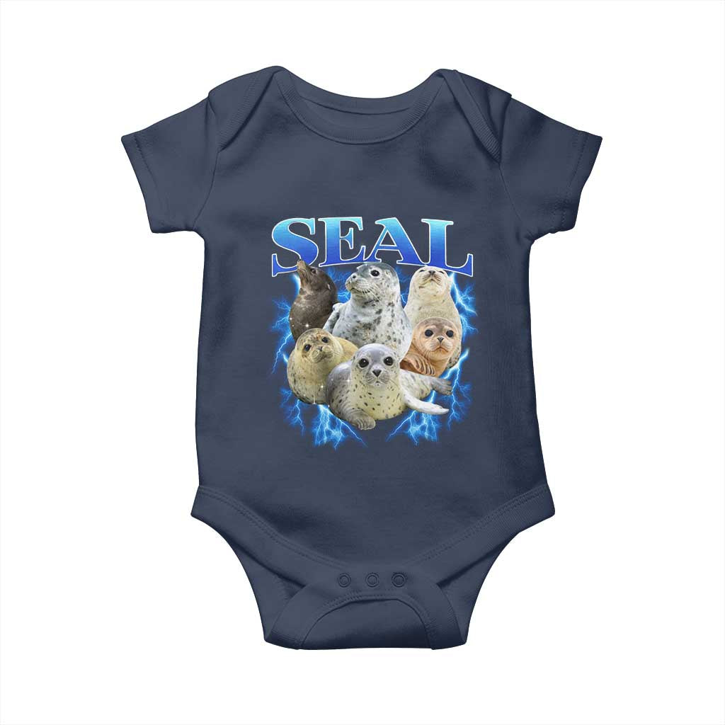Baby Seals Baby Onesie Retro Sea Dog Bootleg Vintage Graphic 90s TS10 Navy Print Your Wear