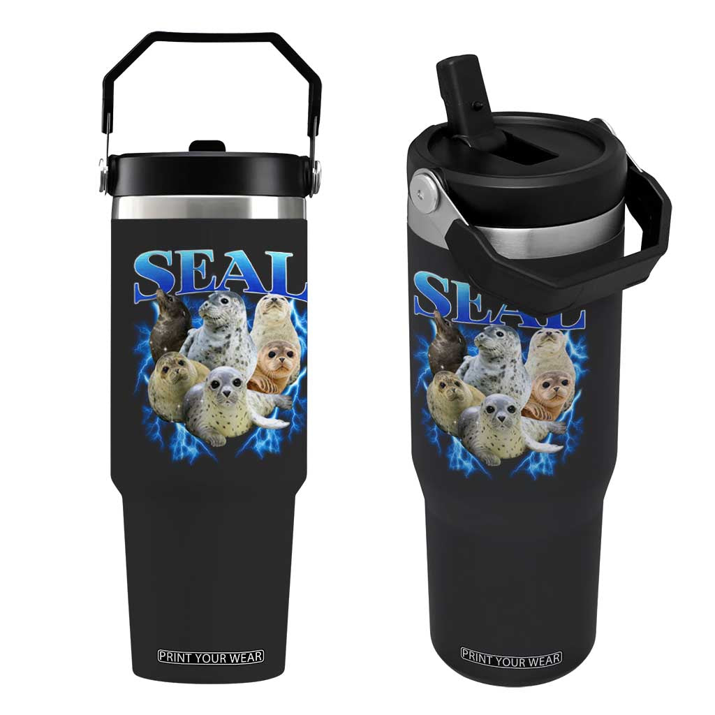 Baby Seals Flip Straw Tumbler Retro Sea Dog Bootleg Vintage Graphic 90s TS10 One Size: 30 oz Black Print Your Wear
