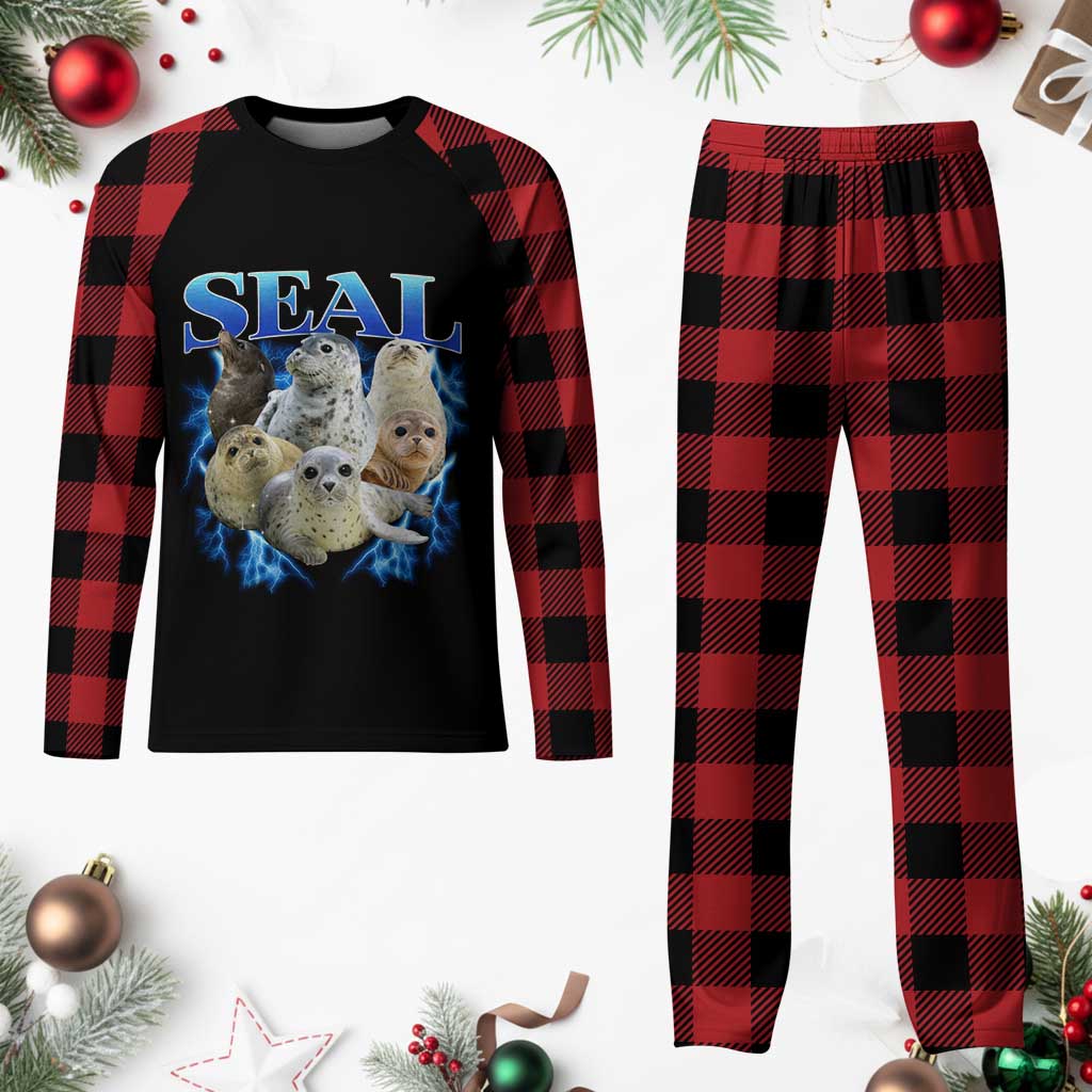 Baby Seals Plaid Pajama Set Retro Sea Dog Bootleg Vintage Graphic 90s TS10 Buffalo Plaid Print Your Wear