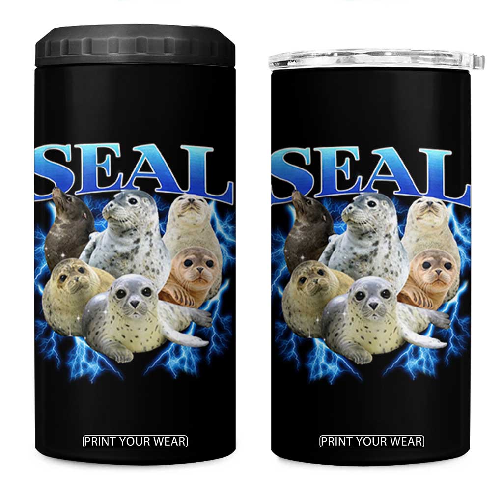 Baby Seals 4 in 1 Can Cooler Tumbler Retro Sea Dog Bootleg Vintage Graphic 90s TS10 One Size: 16 oz Black Print Your Wear