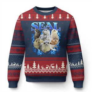 Baby Seals Ugly Christmas Sweater Retro Sea Dog Bootleg Vintage Graphic 90s TS10 Navy Red Print Your Wear
