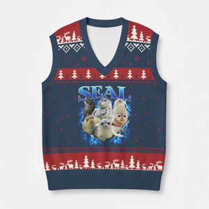 Baby Seals V-Neck Knit Sweater Vest Retro Sea Dog Bootleg Vintage Graphic 90s TS10 Navy Red Print Your Wear