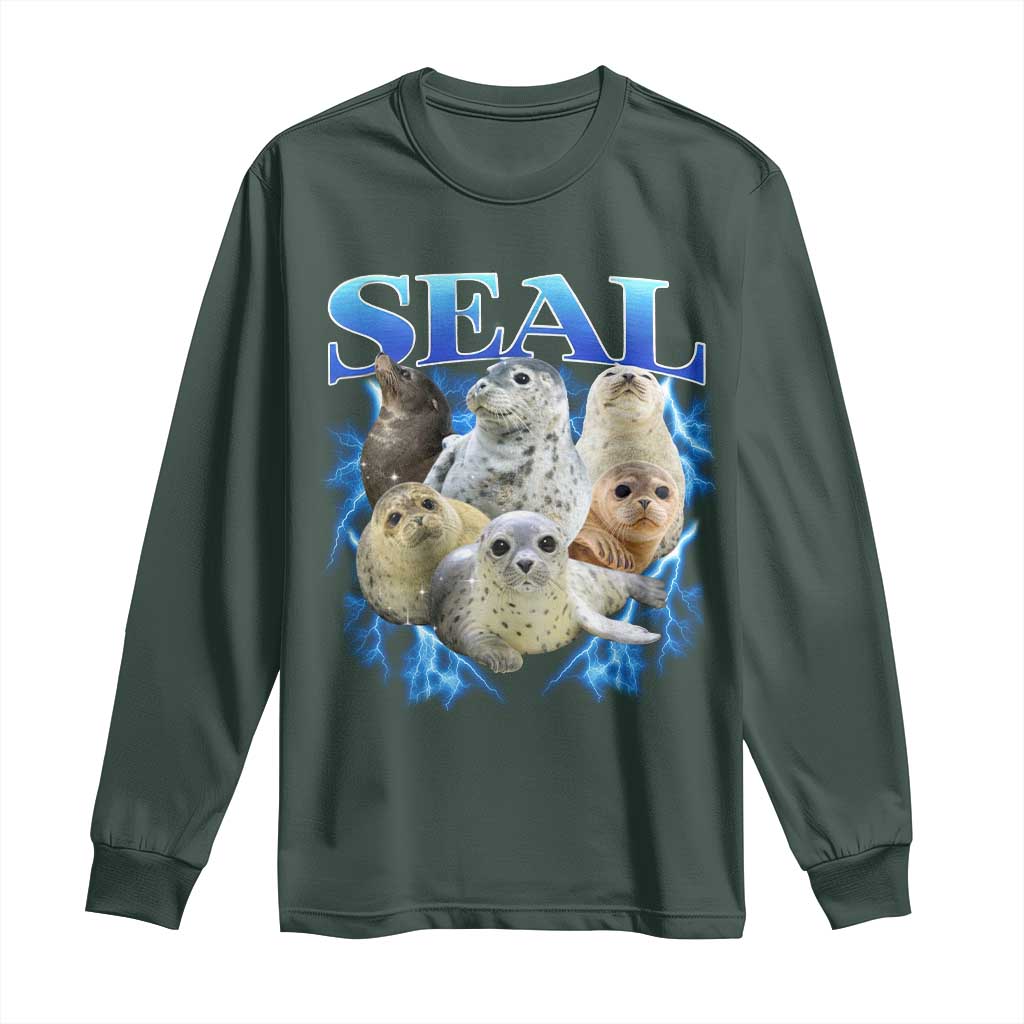 Baby Seals Long Sleeve Shirt Retro Sea Dog Bootleg Vintage Graphic 90s TS10 Dark Forest Green Print Your Wear