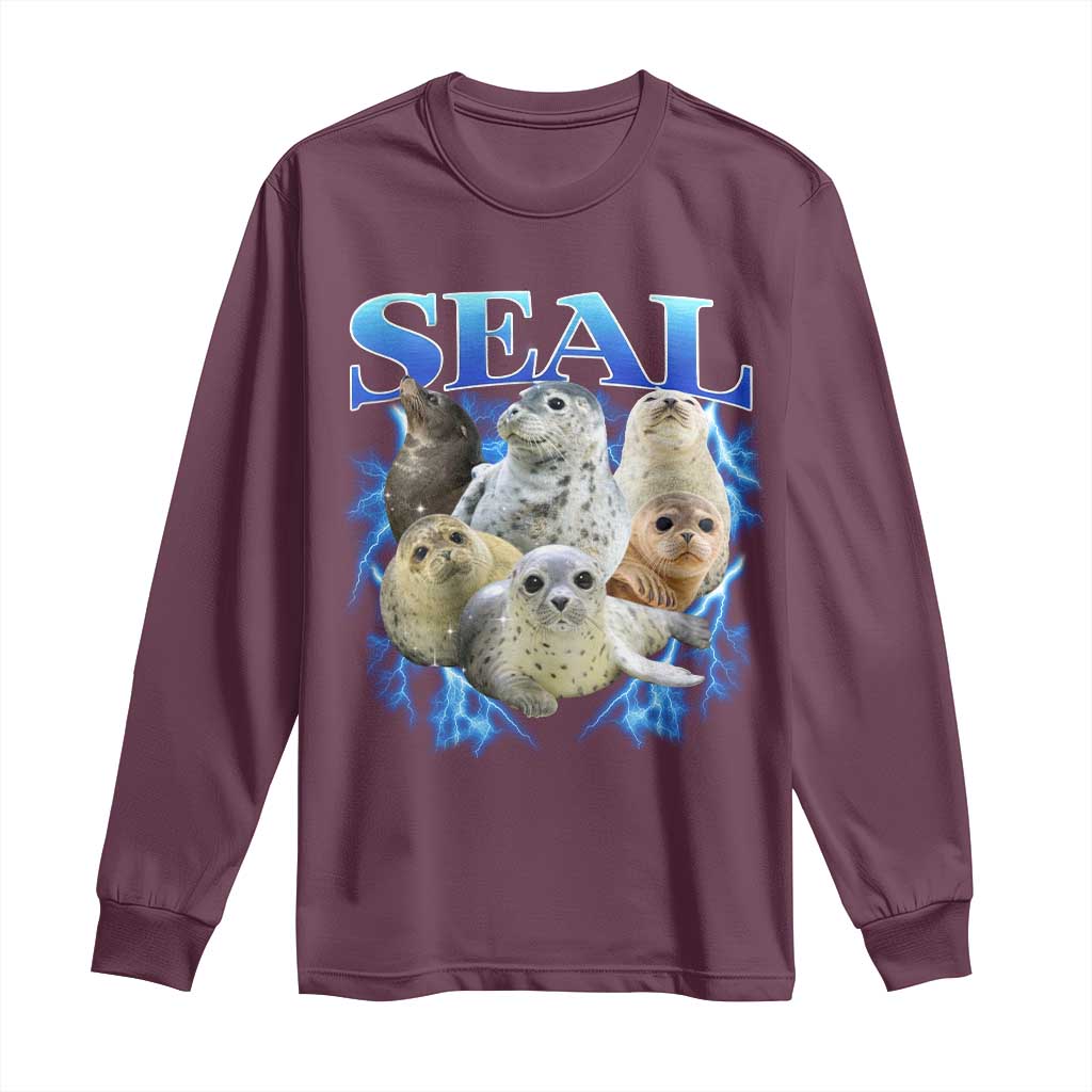 Baby Seals Long Sleeve Shirt Retro Sea Dog Bootleg Vintage Graphic 90s TS10 Maroon Print Your Wear