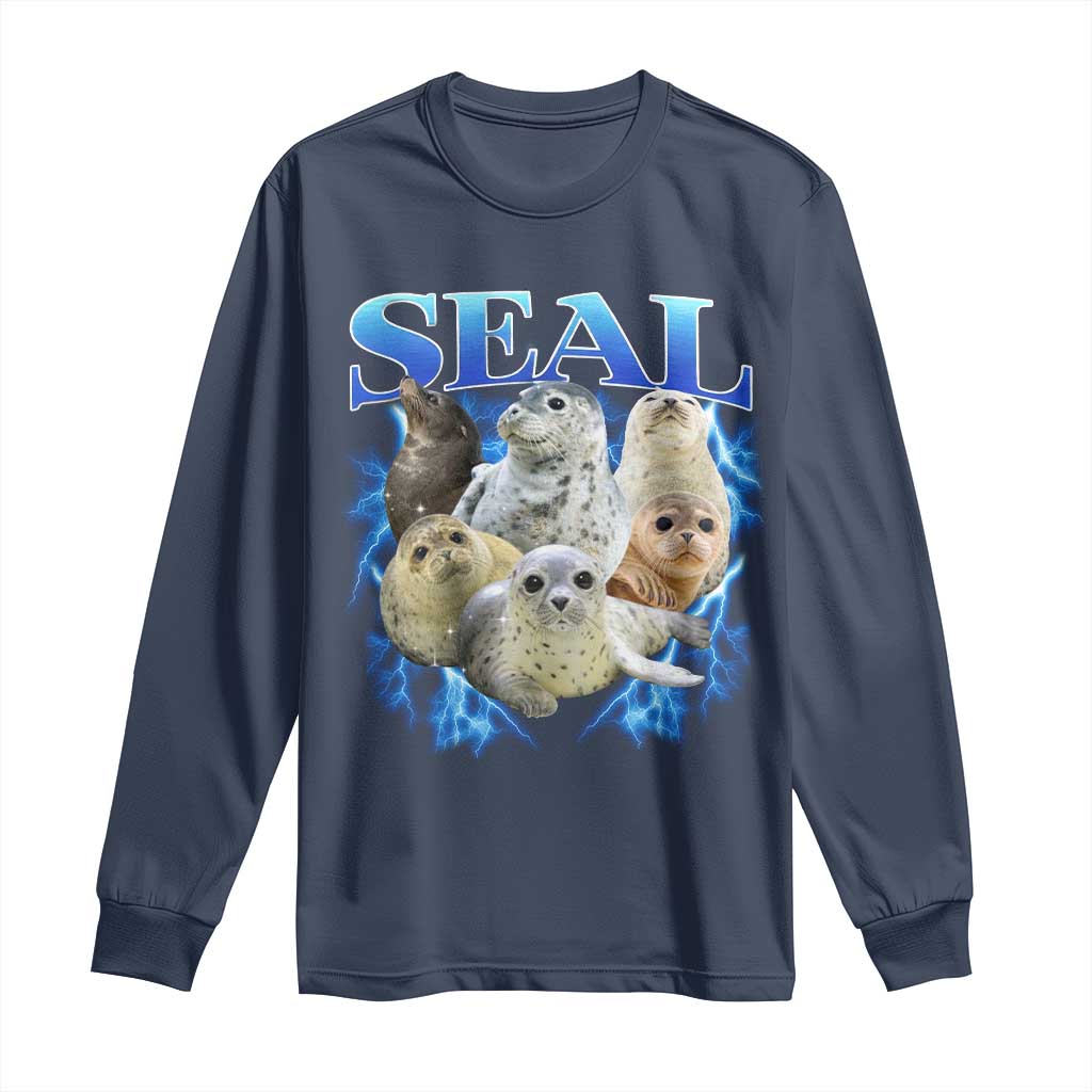 Baby Seals Long Sleeve Shirt Retro Sea Dog Bootleg Vintage Graphic 90s TS10 Navy Print Your Wear