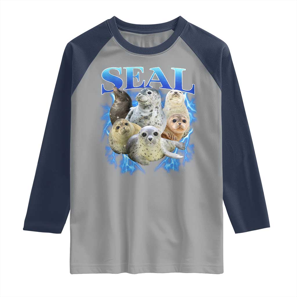 Baby Seals Raglan Shirt Retro Sea Dog Bootleg Vintage Graphic 90s TS10 Sport Gray Navy Print Your Wear