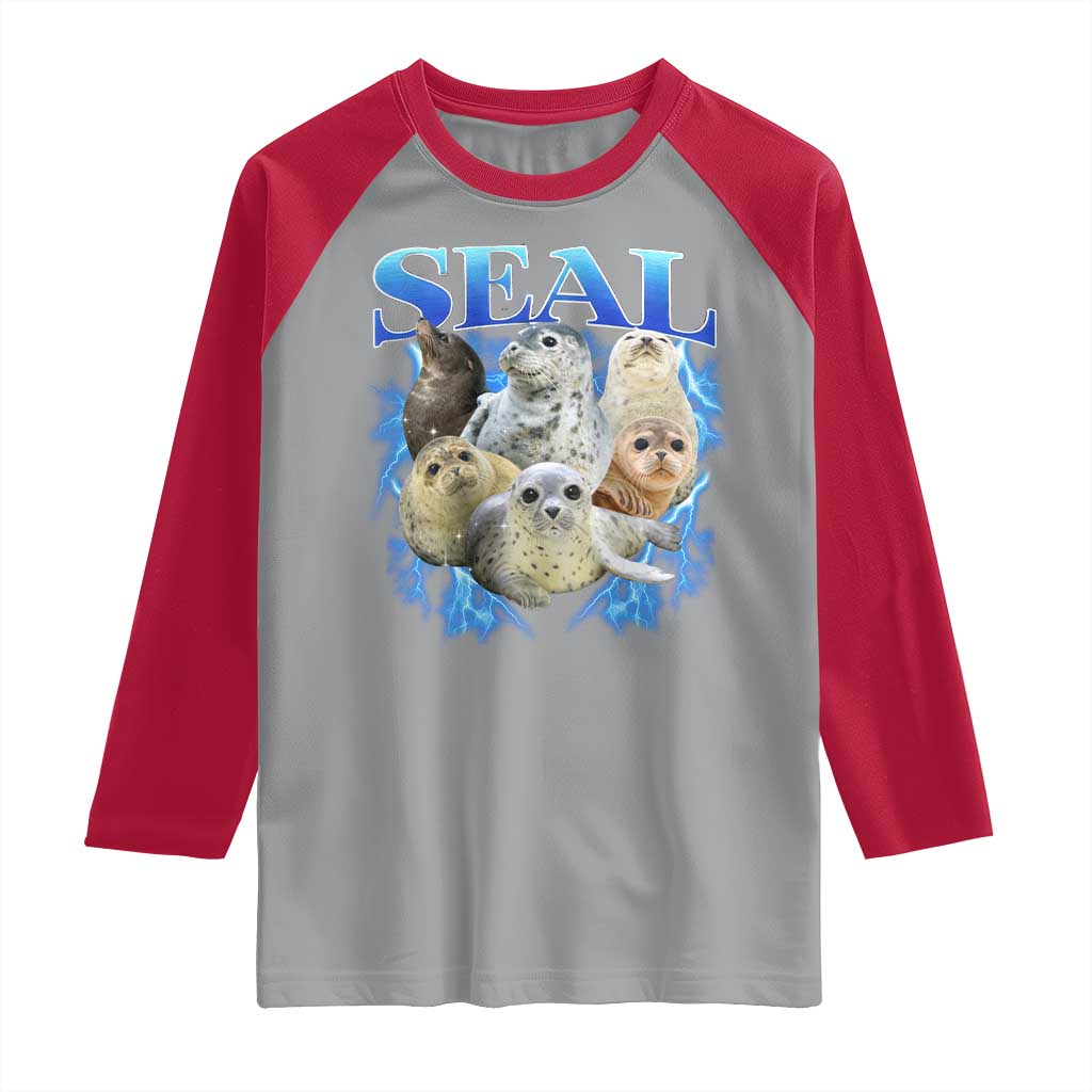 Baby Seals Raglan Shirt Retro Sea Dog Bootleg Vintage Graphic 90s TS10 Sport Gray Red Print Your Wear
