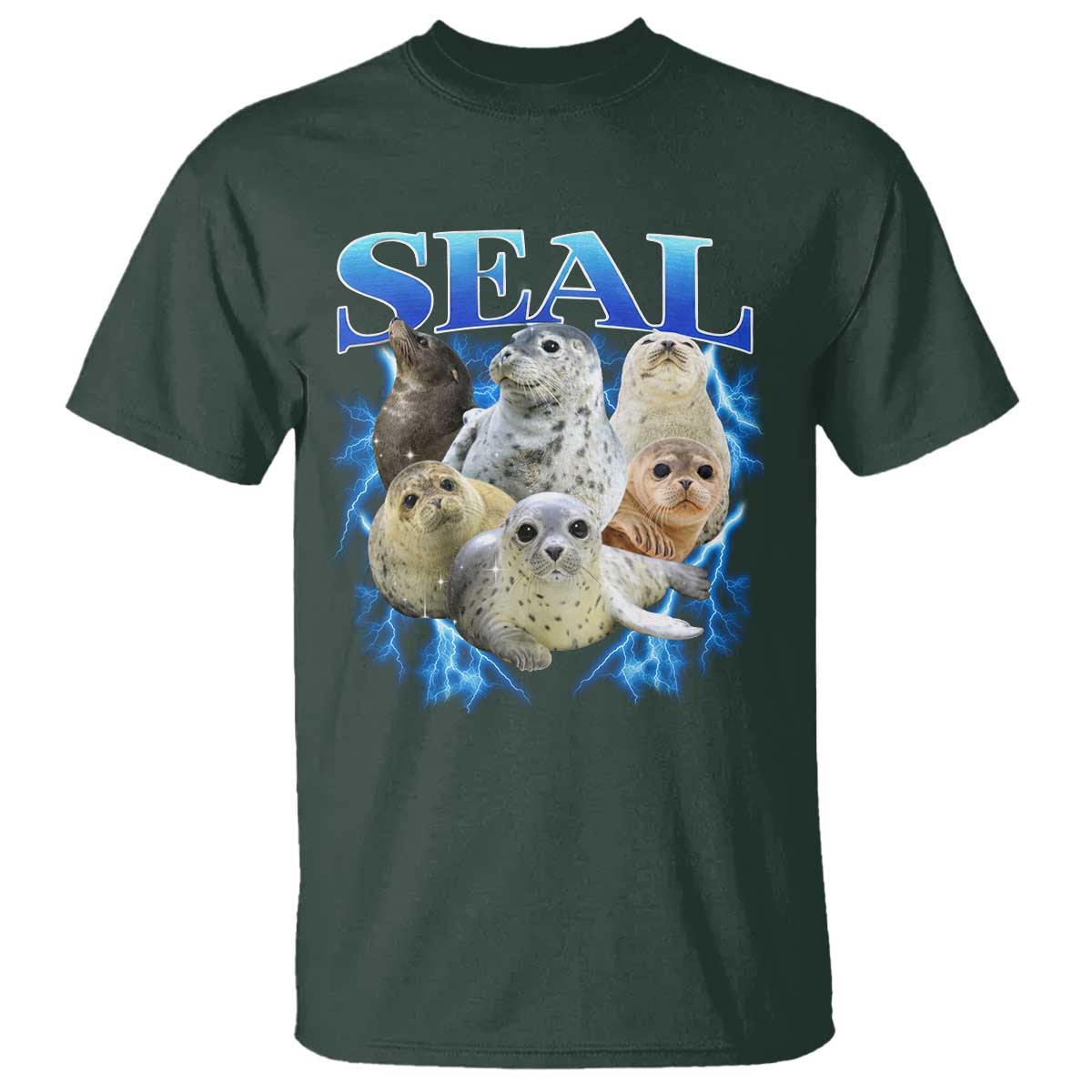 Baby Seals T Shirt Retro Sea Dog Bootleg Vintage Graphic 90s TS10 Dark Forest Green Print Your Wear