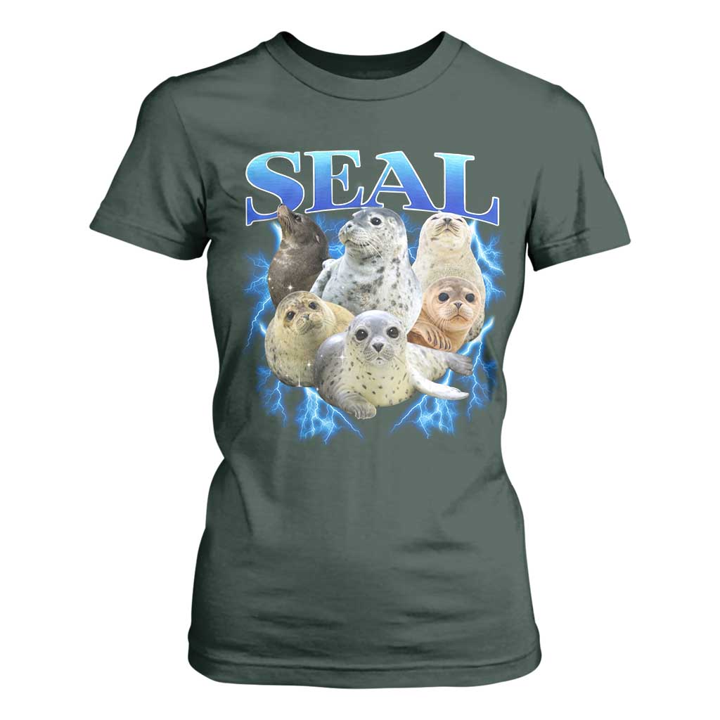 Baby Seals T Shirt For Women Retro Sea Dog Bootleg Vintage Graphic 90s TS10 Dark Forest Green Print Your Wear