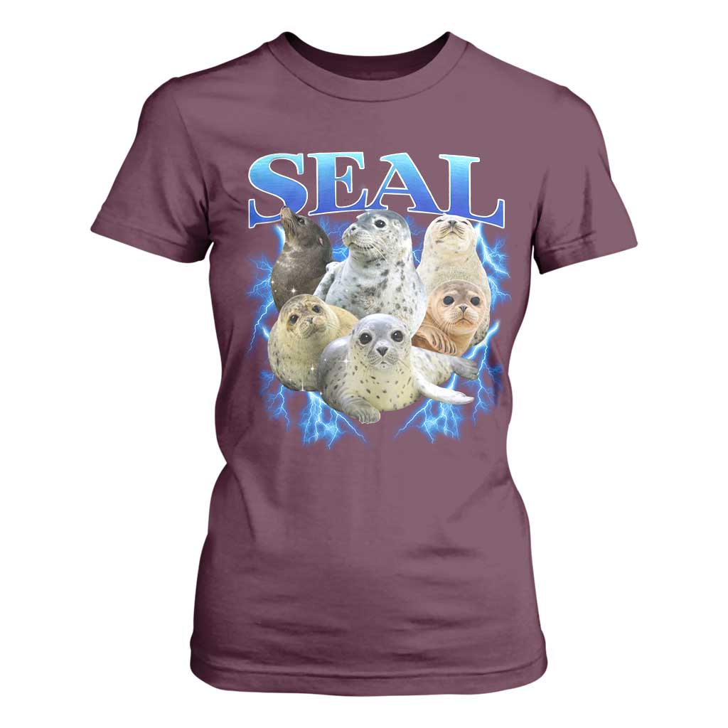 Baby Seals T Shirt For Women Retro Sea Dog Bootleg Vintage Graphic 90s TS10 Maroon Print Your Wear