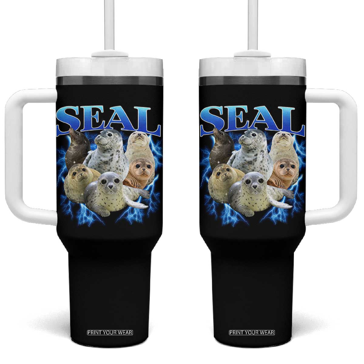 Baby Seals Tumbler With Handle Retro Sea Dog Bootleg Vintage Graphic 90s TS10 One Size: 40 oz Black Print Your Wear