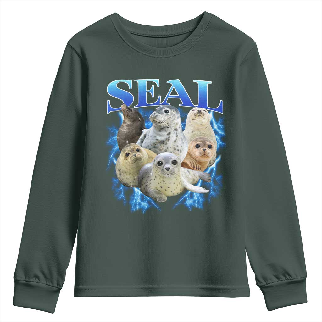 Baby Seals Youth Sweatshirt Retro Sea Dog Bootleg Vintage Graphic 90s TS10 Dark Forest Green Print Your Wear