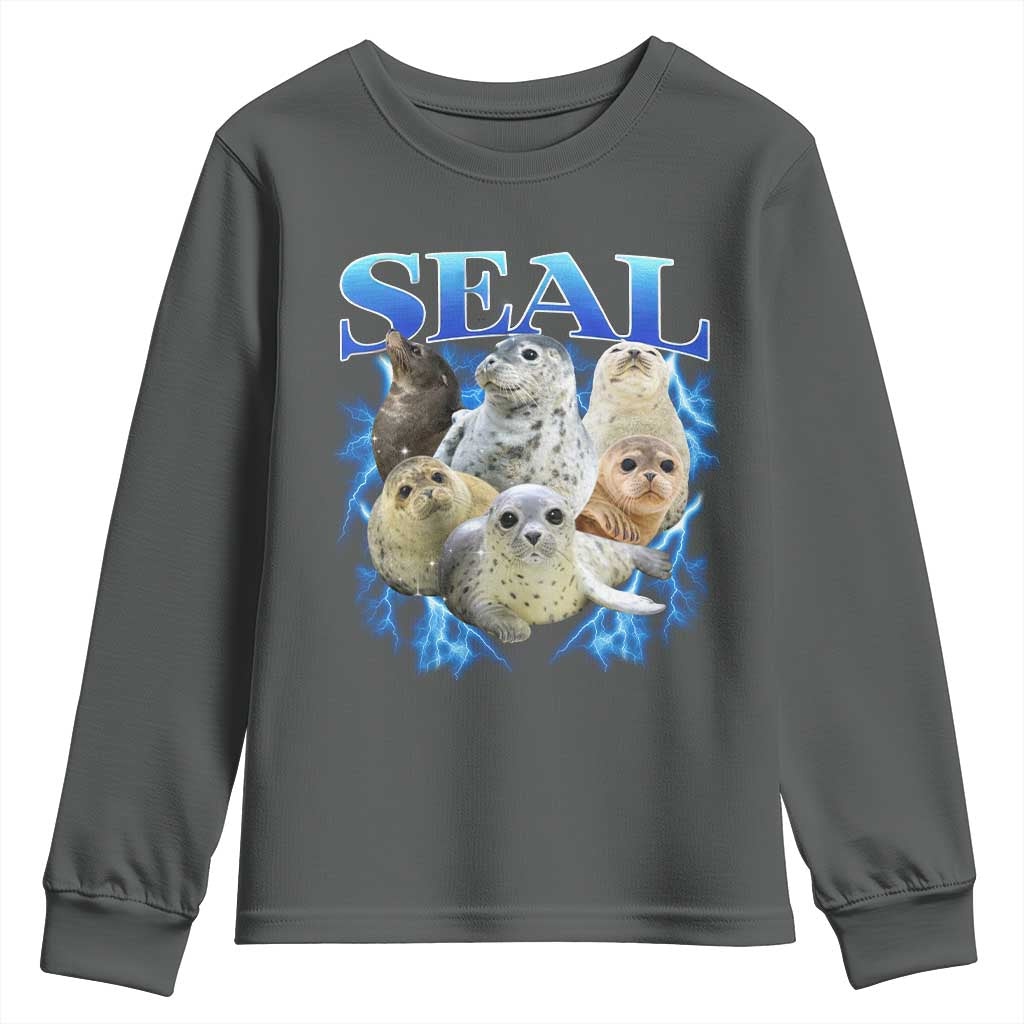 Baby Seals Youth Sweatshirt Retro Sea Dog Bootleg Vintage Graphic 90s TS10 Dark Heather Print Your Wear