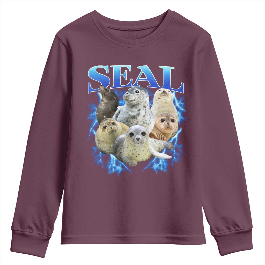 Baby Seals Youth Sweatshirt Retro Sea Dog Bootleg Vintage Graphic 90s TS10 Maroon Print Your Wear