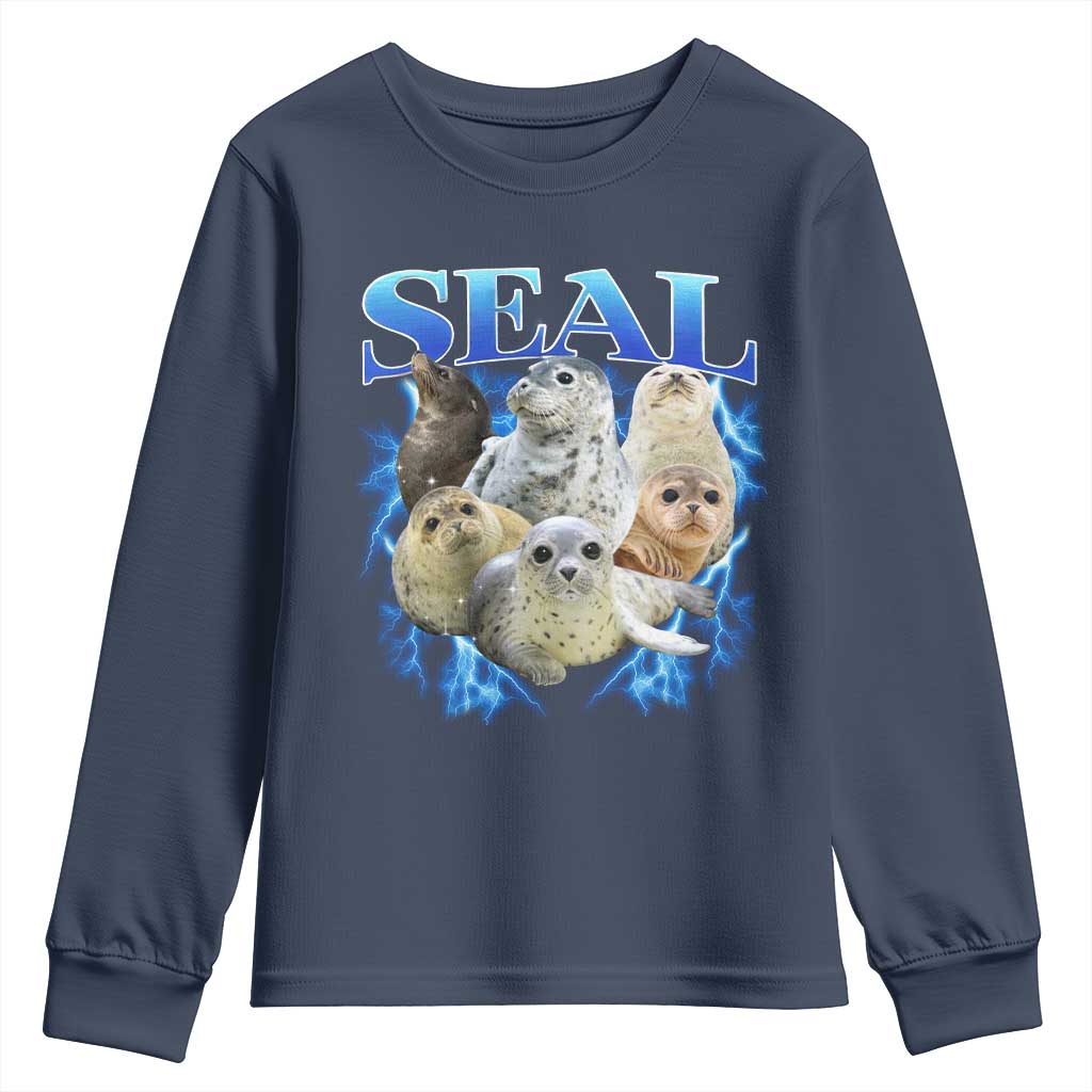 Baby Seals Youth Sweatshirt Retro Sea Dog Bootleg Vintage Graphic 90s TS10 Navy Print Your Wear