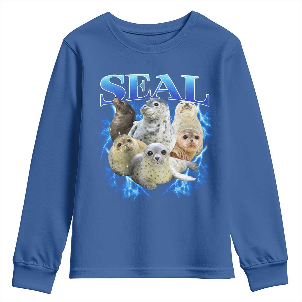 Baby Seals Youth Sweatshirt Retro Sea Dog Bootleg Vintage Graphic 90s TS10 Royal Blue Print Your Wear