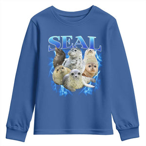 Baby Seals Youth Sweatshirt Retro Sea Dog Bootleg Vintage Graphic 90s TS10 Royal Blue Print Your Wear