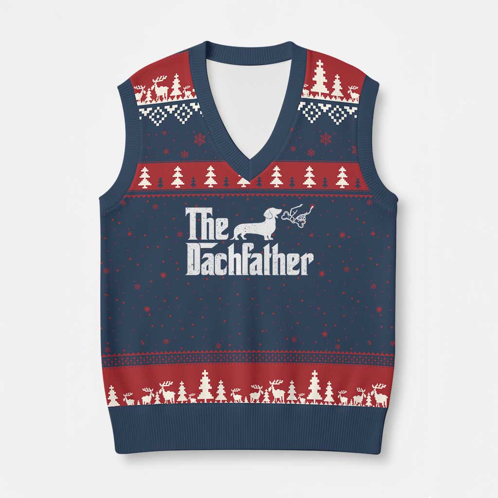 Funny Wiener Dog Dad V-Neck Knit Sweater Vest The Dachshund Fathers Day Gifts For Dog Lovers TS10 Navy Red Print Your Wear