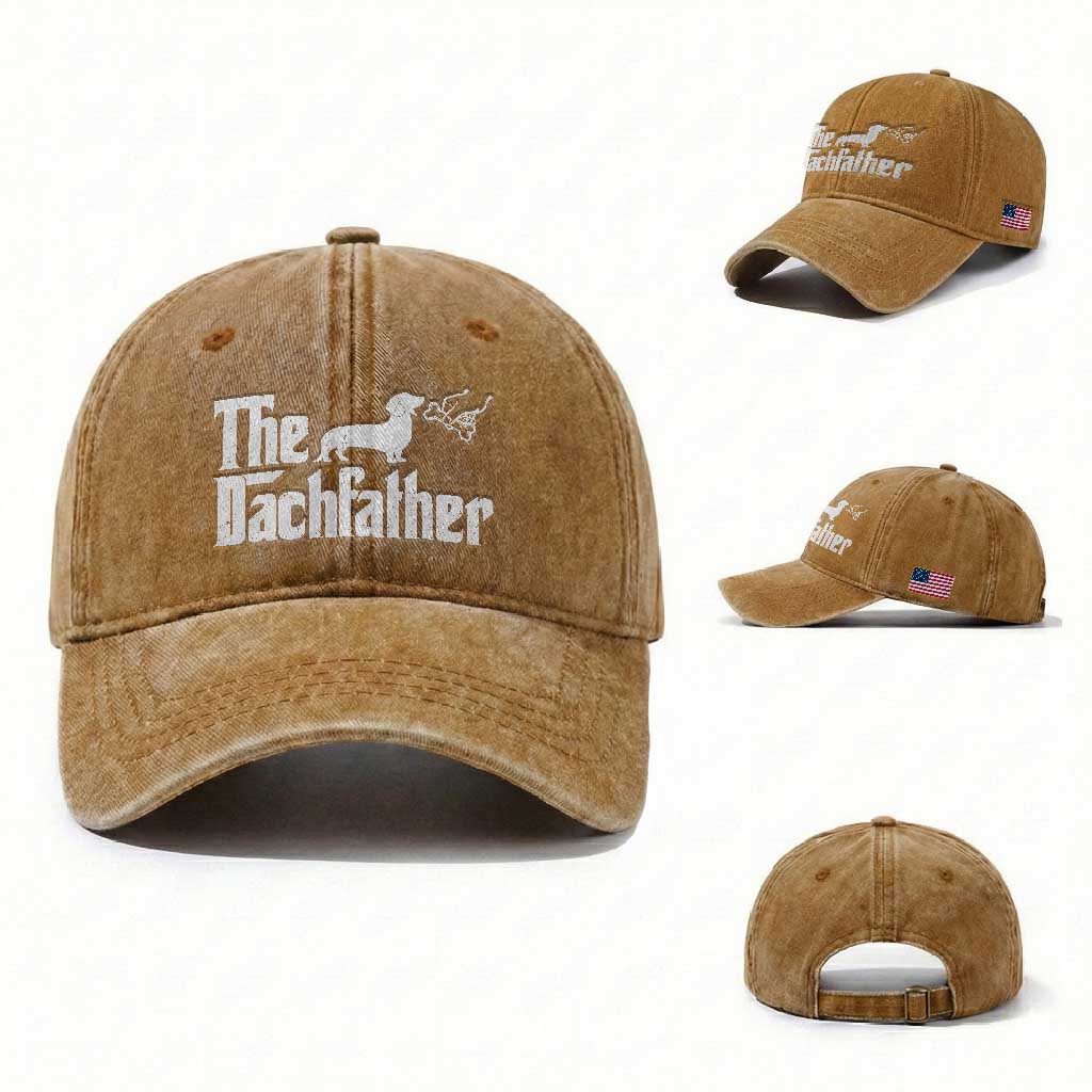 Funny Wiener Dog Dad Washed Cotton Baseball Cap The Dachshund Fathers Day Gifts For Dog Lovers TS10 Washed Cap Universal Fit Yellow Ochre Print Your Wear