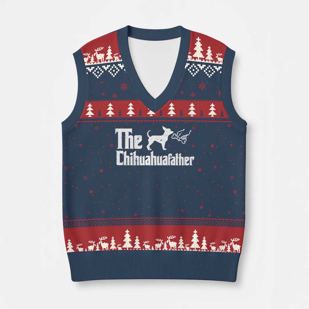 Chihuahua Dad V-Neck Knit Sweater Vest Fathers Day Gifts For Dog Lovers TS10 Navy Red Print Your Wear