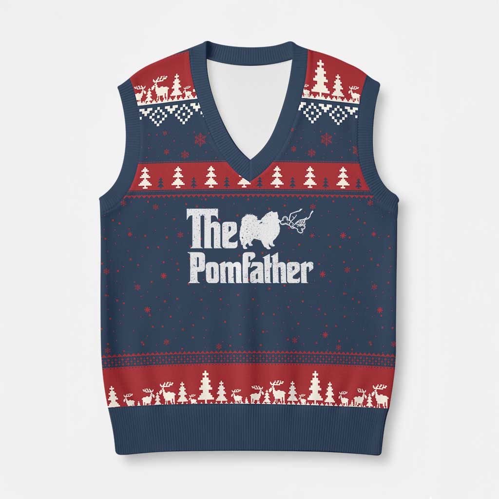 Pomeranian Dad V-Neck Knit Sweater Vest The Pom Father Fathers Day Gifts For Dog Lovers TS10 Navy Red Print Your Wear