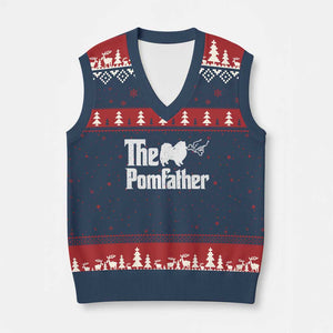 Pomeranian Dad V-Neck Knit Sweater Vest The Pom Father Fathers Day Gifts For Dog Lovers TS10 Navy Red Print Your Wear