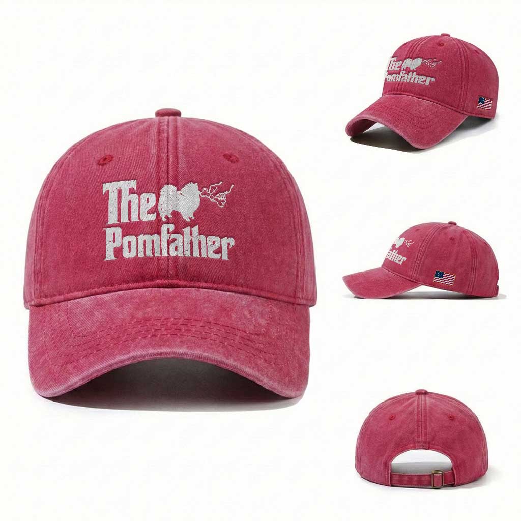 Pomeranian Dad Washed Cotton Baseball Cap The Pom Father Fathers Day Gifts For Dog Lovers TS10 Washed Cap Universal Fit Red Print Your Wear