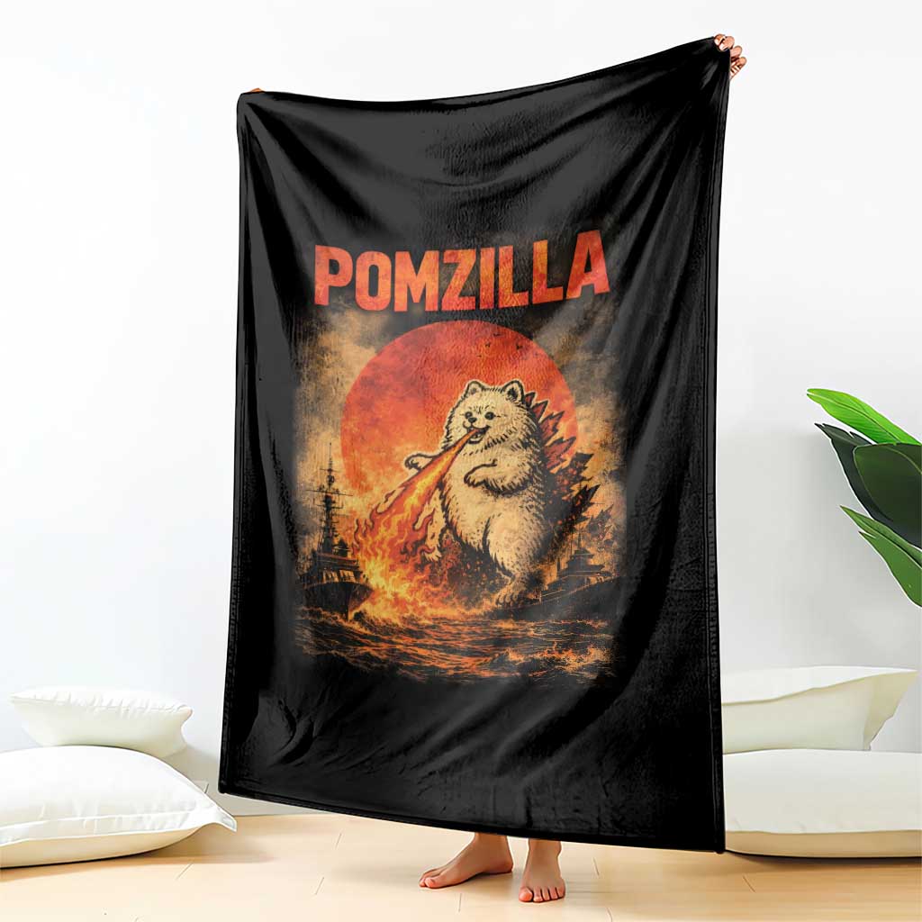 Pomzilla Dog Japanese Art Throw Blanket Retro Vintage Dog Lover Pomeranian Pom Monster Kaiju TS10 Print Your Wear
