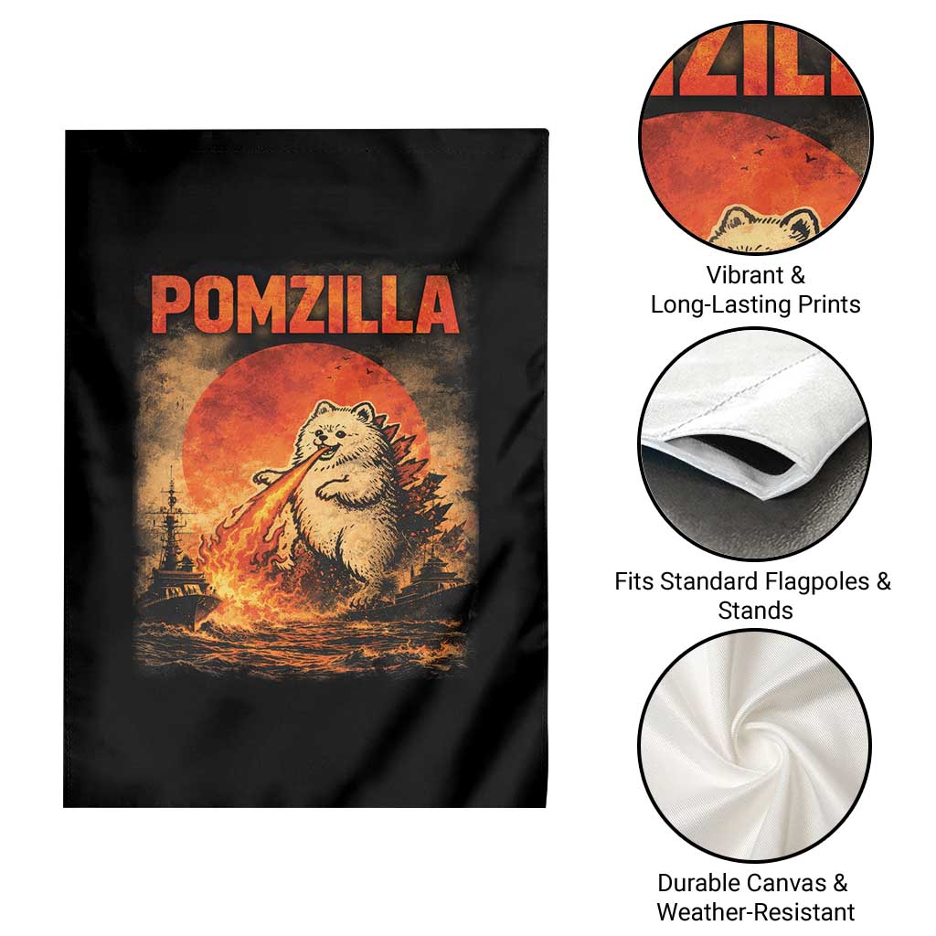 Pomzilla Dog Japanese Art Garden Flag Retro Vintage Dog Lover Pomeranian Pom Monster Kaiju TS10 Print Your Wear