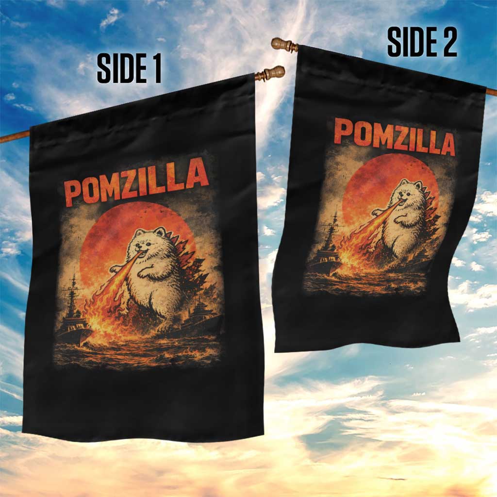 Pomzilla Dog Japanese Art Garden Flag Retro Vintage Dog Lover Pomeranian Pom Monster Kaiju TS10 Print Your Wear
