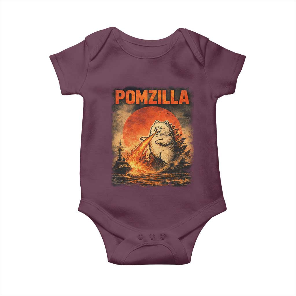 Pomzilla Dog Japanese Art Baby Onesie Retro Vintage Dog Lover Pomeranian Pom Monster Kaiju TS10 Maroon Print Your Wear