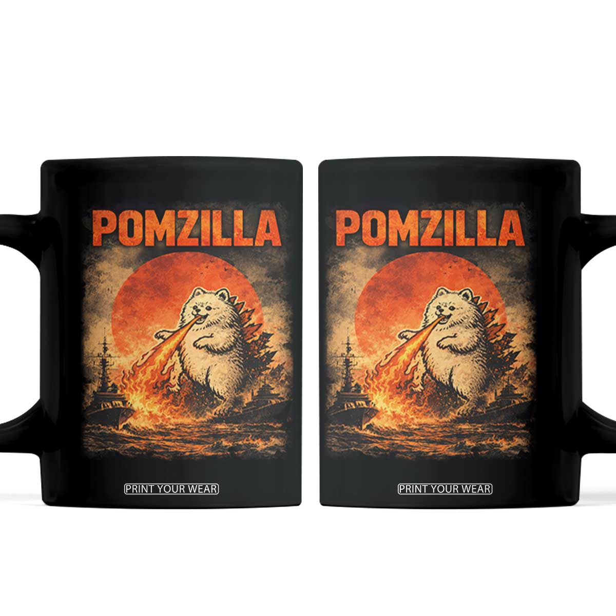 Pomzilla Dog Japanese Art Coffee Mug Retro Vintage Dog Lover Pomeranian Pom Monster Kaiju TS10 Black Print Your Wear