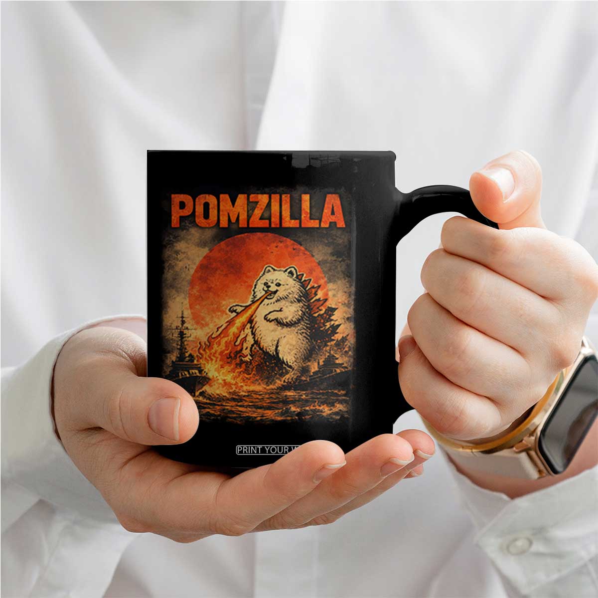 Pomzilla Dog Japanese Art Coffee Mug Retro Vintage Dog Lover Pomeranian Pom Monster Kaiju TS10 Print Your Wear