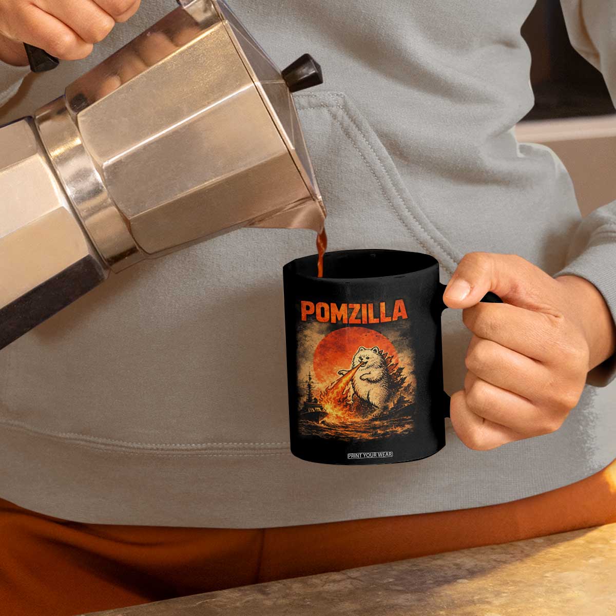 Pomzilla Dog Japanese Art Coffee Mug Retro Vintage Dog Lover Pomeranian Pom Monster Kaiju TS10 Print Your Wear