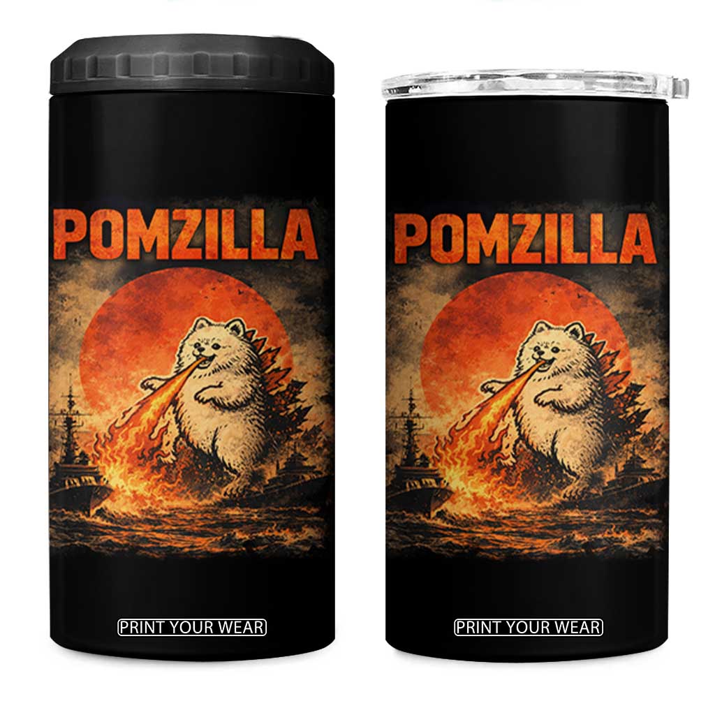 Pomzilla Dog Japanese Art 4 in 1 Can Cooler Tumbler Retro Vintage Dog Lover Pomeranian Pom Monster Kaiju TS10 One Size: 16 oz Black Print Your Wear